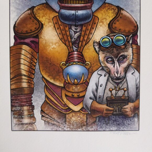 NEW STEAMPUNK MONKEY CONTROLLING ROBOT SIGNED ARTWORK PRINT BY CHET PHILLIPS - Picture 4 of 8